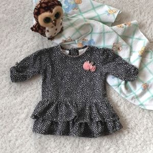 Petit Lem Baby Girls Peplum Ruffled Black and White Dress Size 9Mo